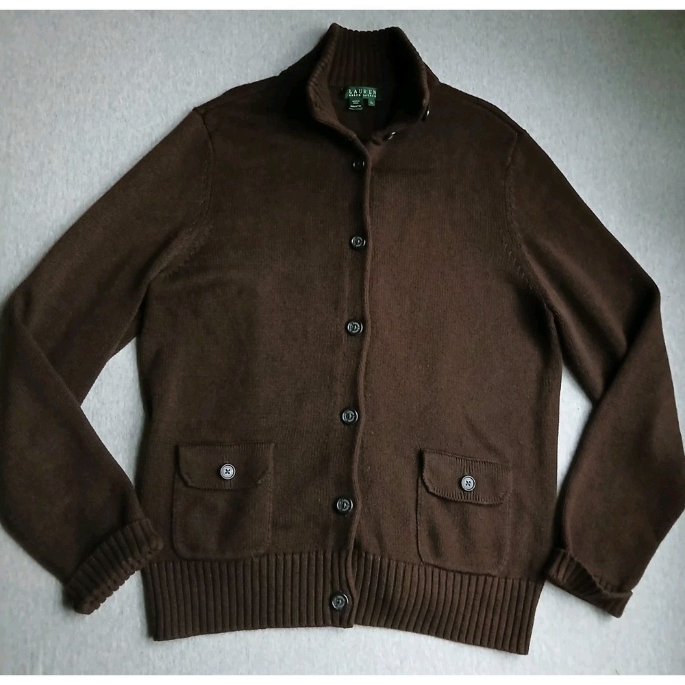 Lauren Ralph Lauren Sweater XL Cardigan Chunky Knit Western Equestrian Cotton